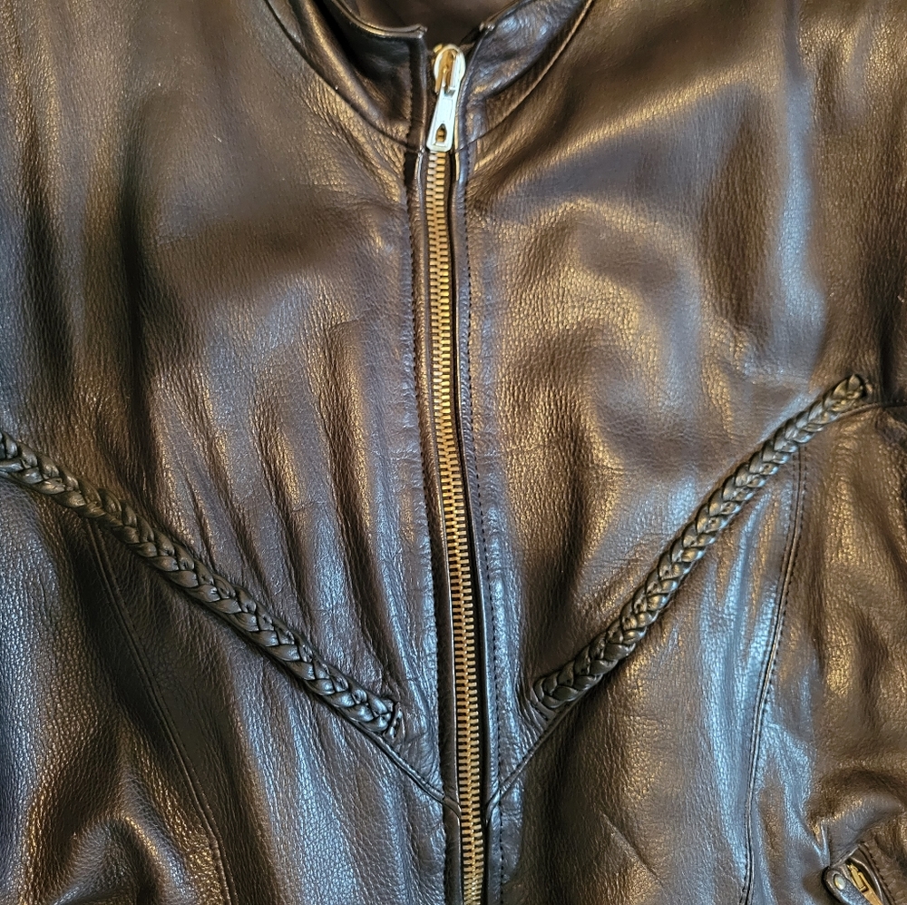 Womens black leather motorcycle jacket, XXL - Picture 3 of 4